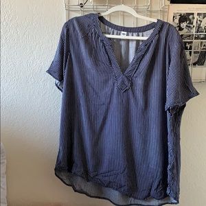 Blue and grey striped blouse